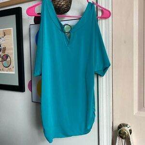 A. Byer Turquoise Blouse with Elegant Keyhole